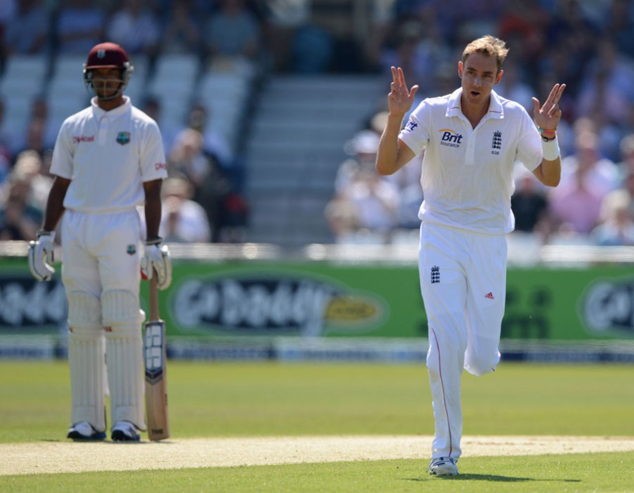 Stuart Broad removed Adrian Barath for a duck, England v West Indies, 2nd Test, Trent Bridge, 1st day, May 25, 2012