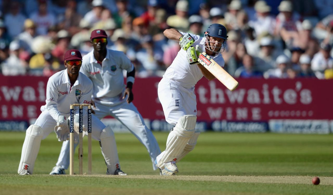Andrew Strauss got into his stride to pass fifty for the second time in the series, England v West Indies, 2nd Test, Trent Bridge, 2nd day, May 26, 2012