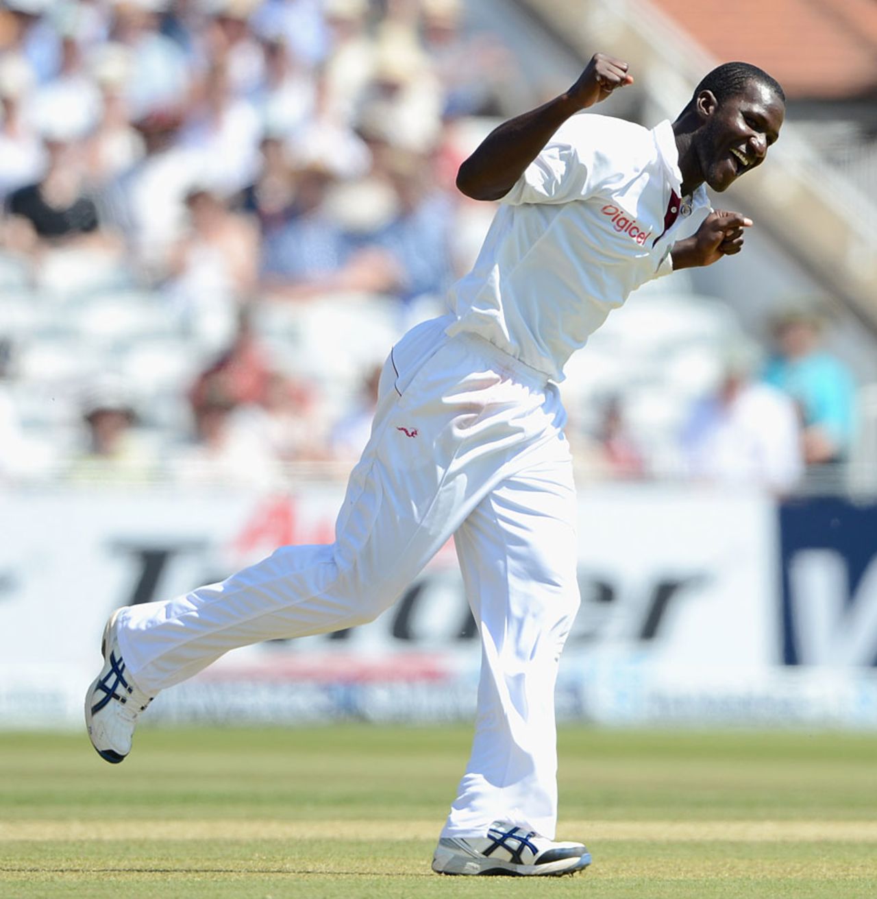 Darren Sammy plugged away and removed Andrew Strauss, England v West Indies, 2nd Test, Trent Bridge, 3rd day, May 27, 2012