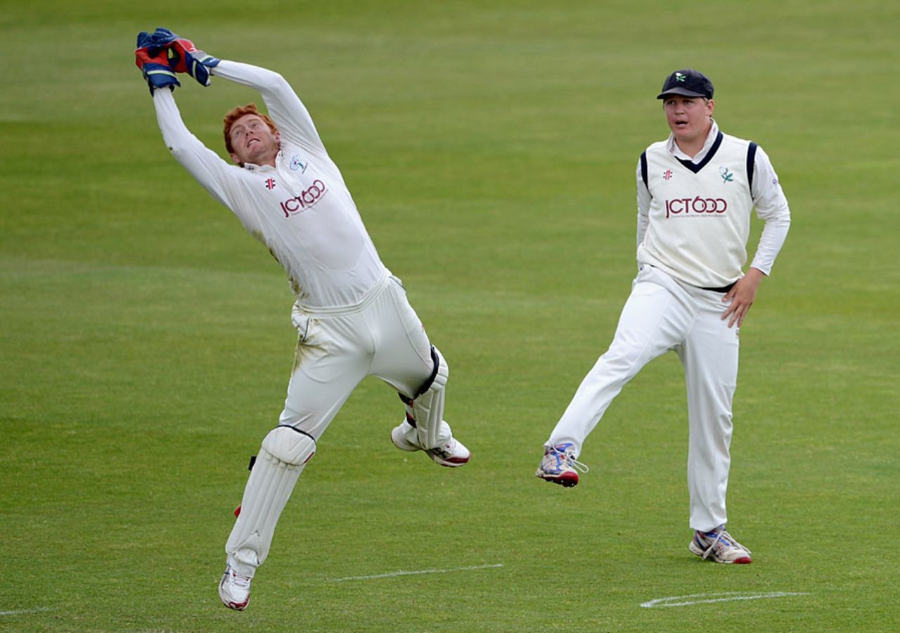 Jonny Bairstow leaps to make a take, Yorkshire v Northamptonshire, County Championship, Division Two, May 30, 2012