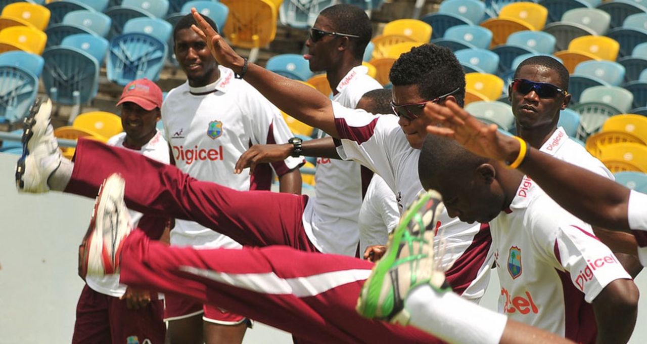 Members of the West Indies A team at a training session, Kensington Oval, Bridgetown, May 31, 2012