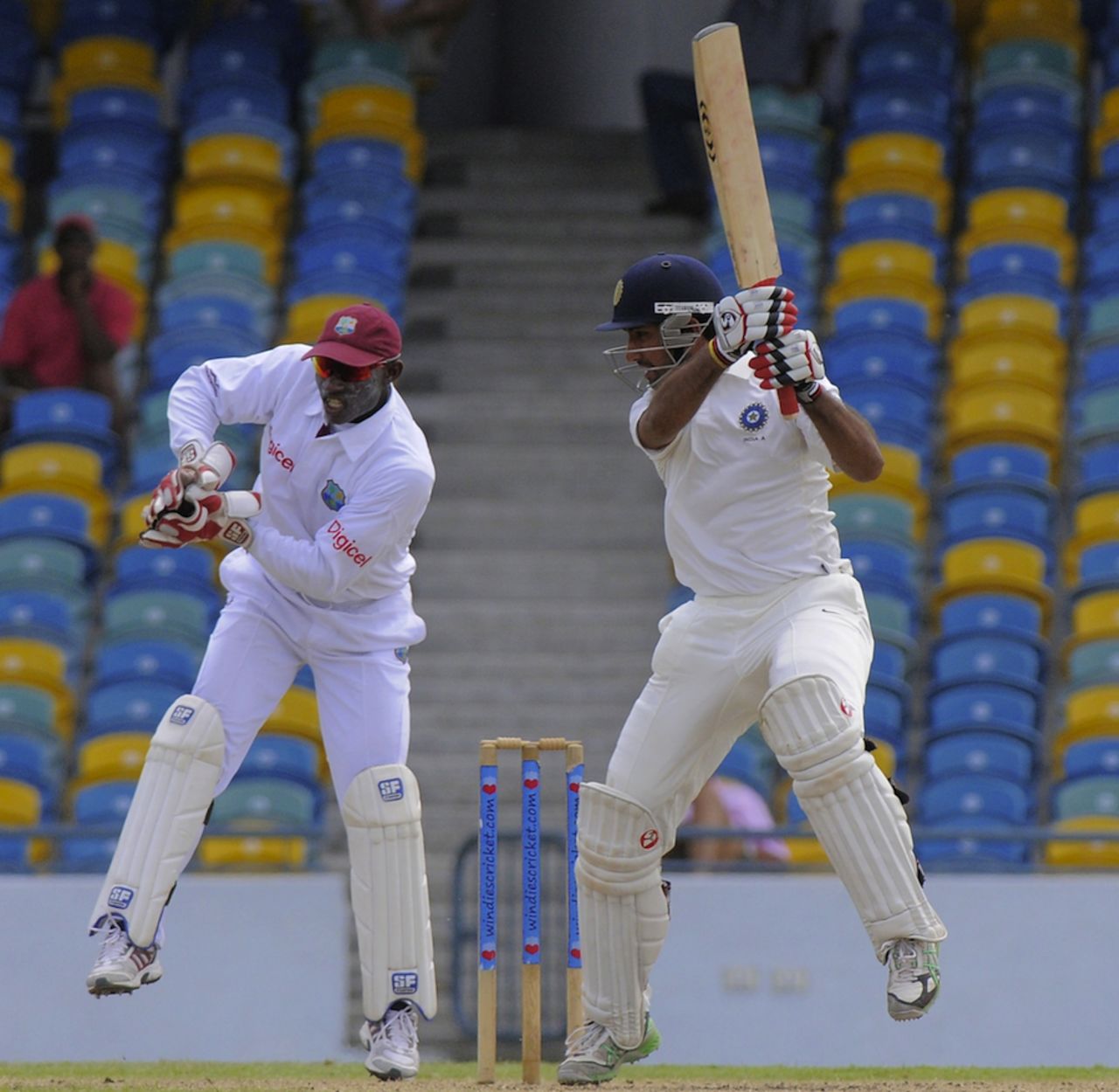 Cheteshwar Pujara plays a cut-shot , West Indies A v India A, 1st unofficial Test, Barbados, 2nd day, June 3, 2012