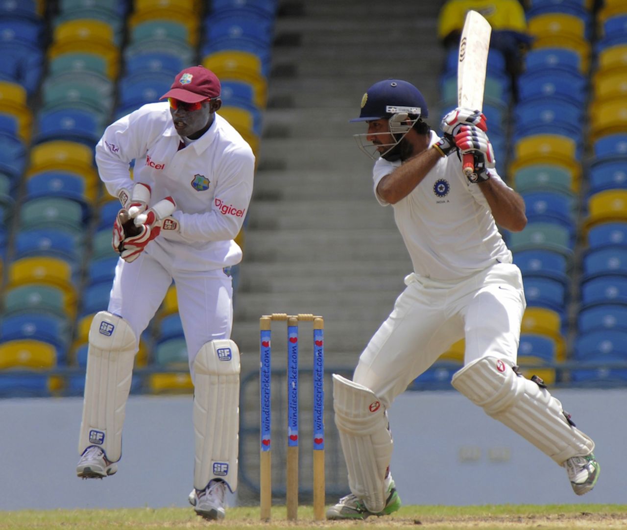 Cheteshwar Pujara plays a cut shot, West Indies A v India A, 1st unofficial Test, Barbados, 4th day, June 5, 2012