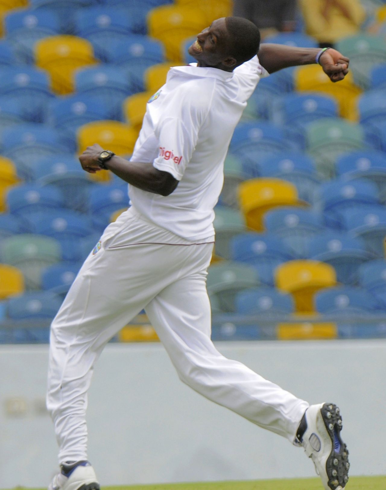 Jason Holder celebrates the wicket of Manoj Tiwary, West Indies A v India A, 1st unofficial Test, Barbados, 4th day, June 5, 2012