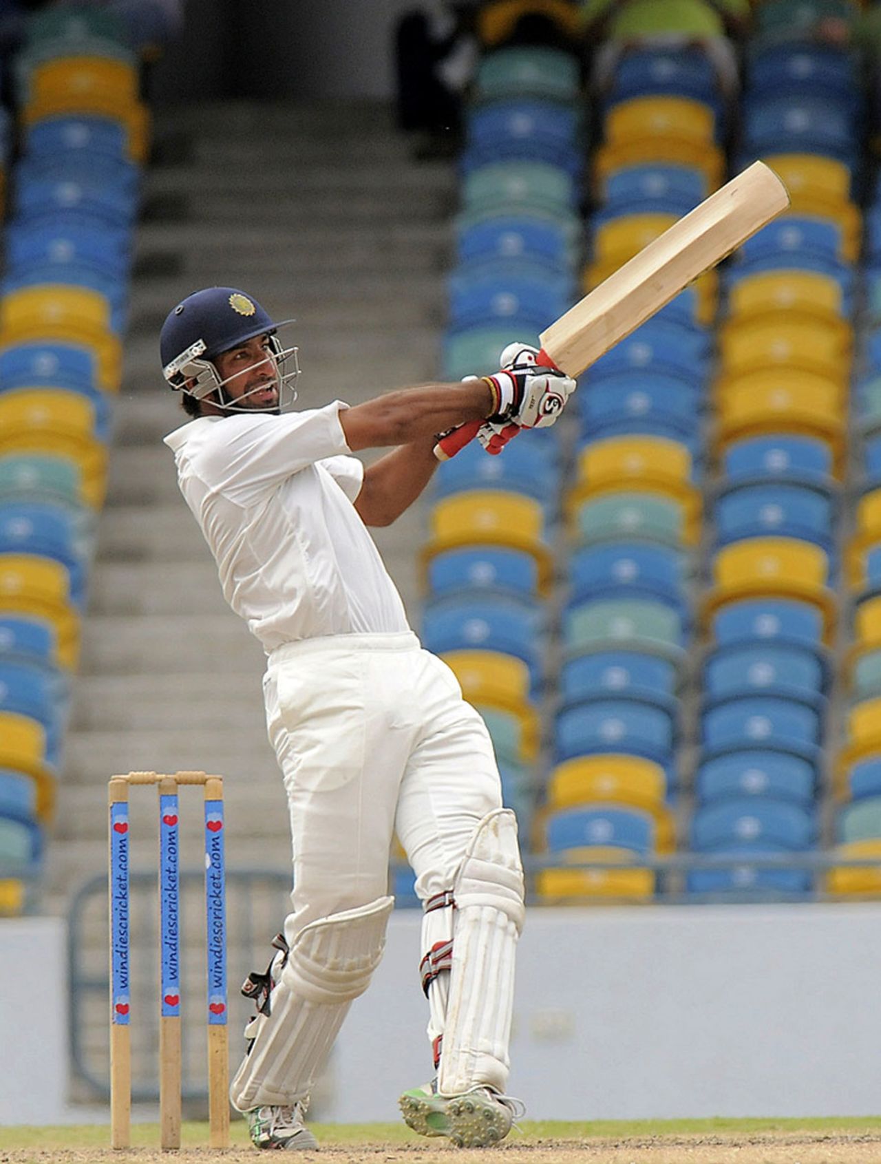 Cheteshwar Pujara pulls during his unbeaten 96, West Indies A v India A, 1st unofficial Test, Barbados, 4th day, June 5, 2012