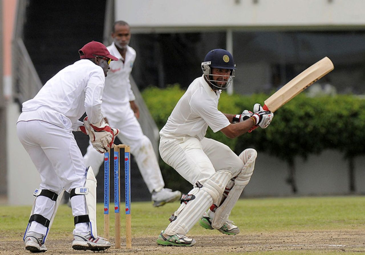 Cheteshwar Pujara cuts one fine, West Indies A v India A, 1st unofficial Test, Barbados, 4th day, June 5, 2012