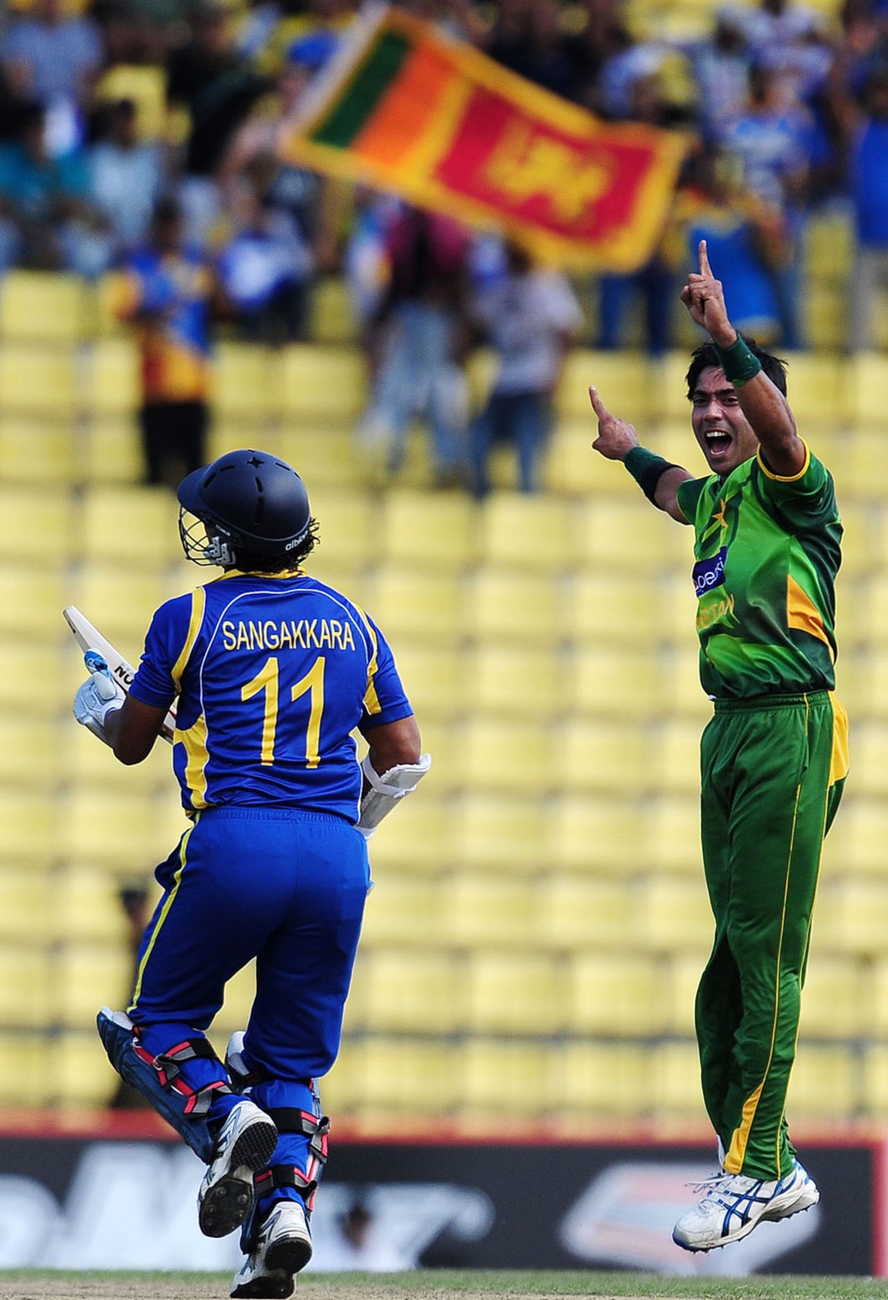 Mohammad Sami is pumped up after dismissing Kumar Sangakkara, Sri Lanka v Pakistan, 1st ODI, Pallekele, June 7, 2012