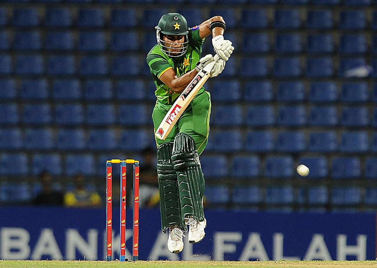 Umar Akmal taps one onto the leg side, Sri Lanka v Pakistan, 1st ODI, Pallekele, June 7, 2012