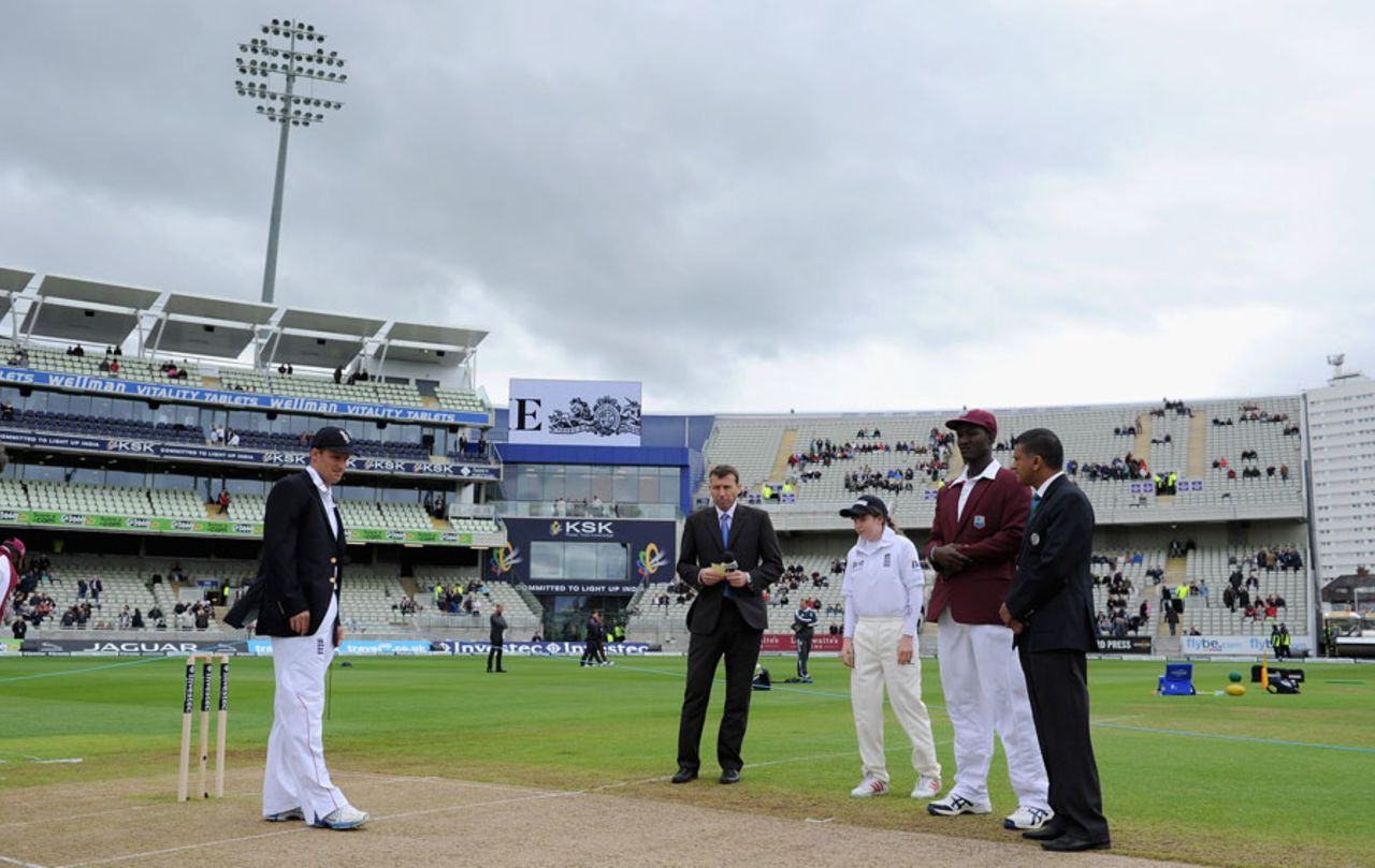 The captains prepare for the toss at Edgbaston, England v West Indies, 3rd Test, Edgbaston, 3rd day, June, 9, 2012