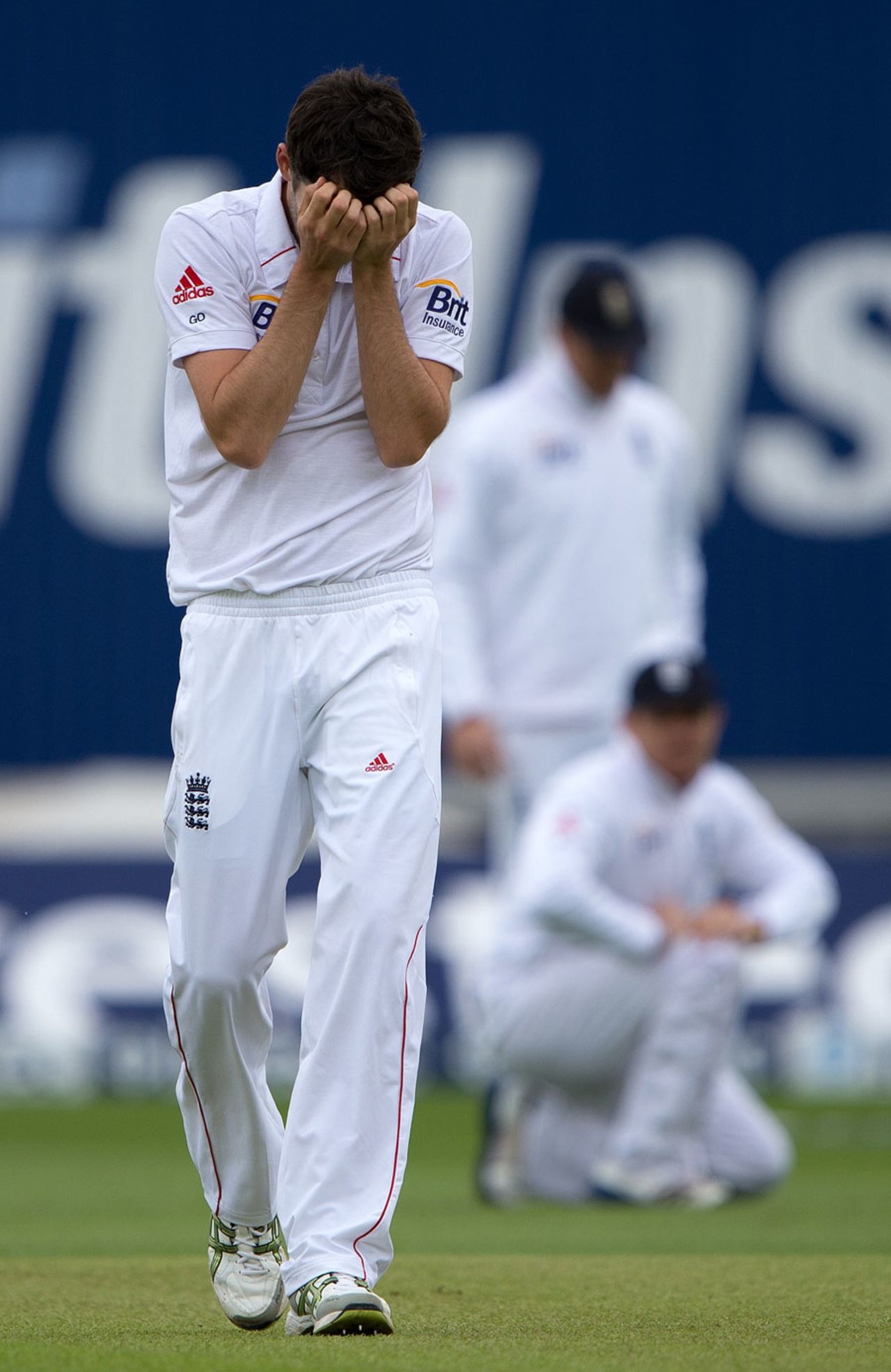 Graham Onions is disappointed as Ian Bell drops Adrian Barath, England v West Indies, 3rd Test, Edgbaston, 3rd day, June, 9, 2012