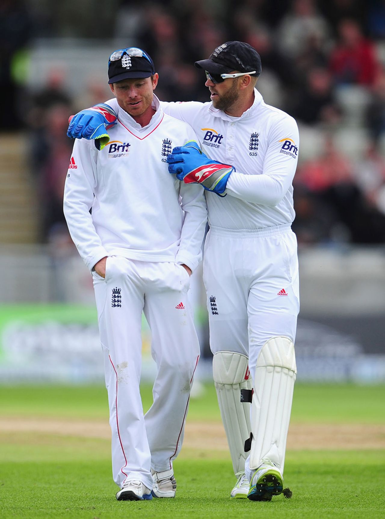 Matt Prior consoles Ian Bell after his second dropped catch, England v West Indies, 3rd Test, Edgbaston, 3rd day, June 9, 2012
