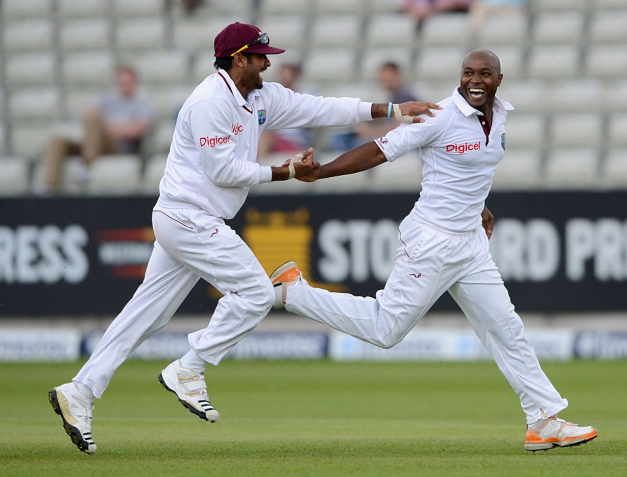 Tino Best is chased after removing Andrew Strauss, England v West Indies, 3rd Test, Edgbaston, 4th day, June 10, 2012