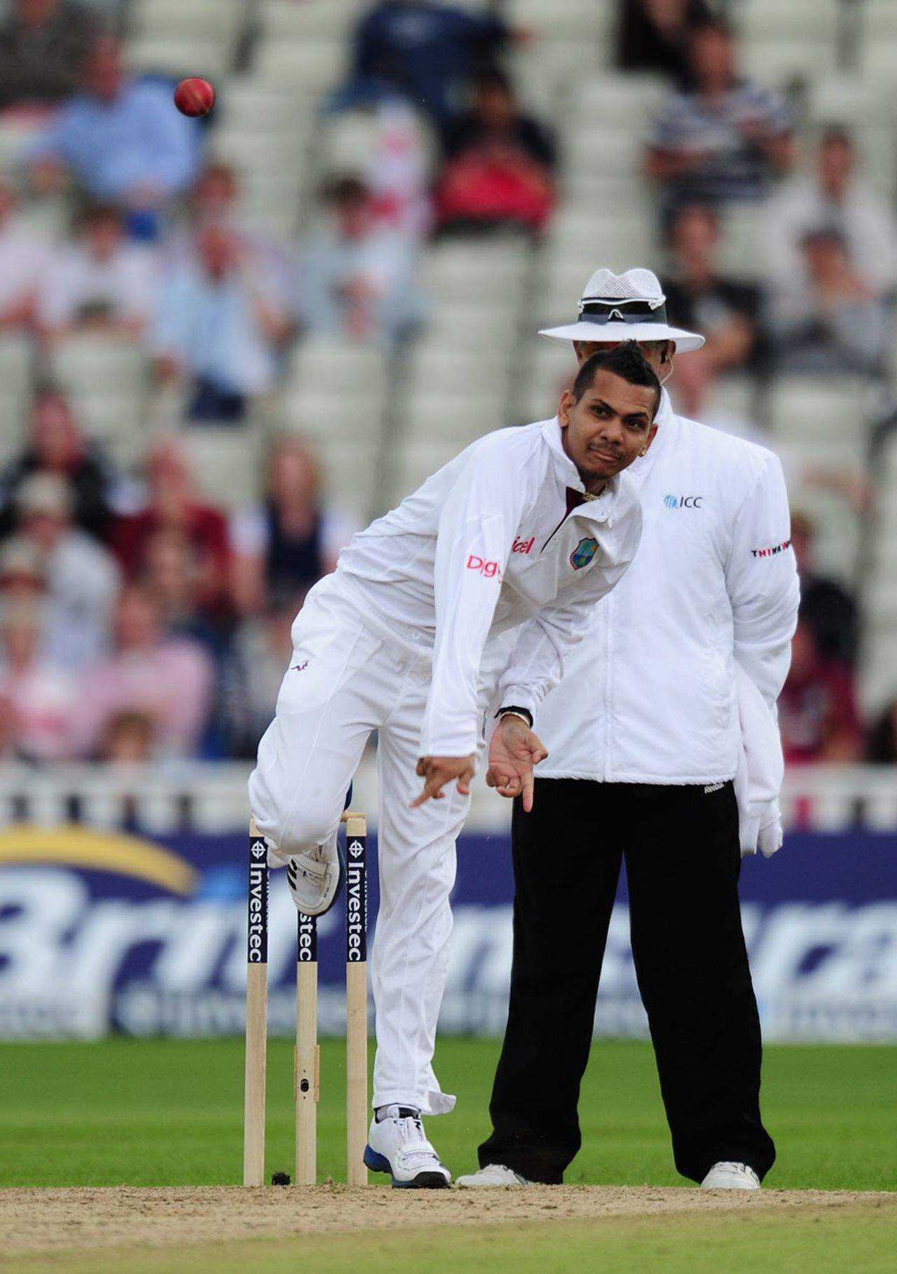 Sunil Narine bowled his first deliveries in Test cricket, England v West Indies, 3rd Test, Edgbaston, 4th day, June 10, 2012
