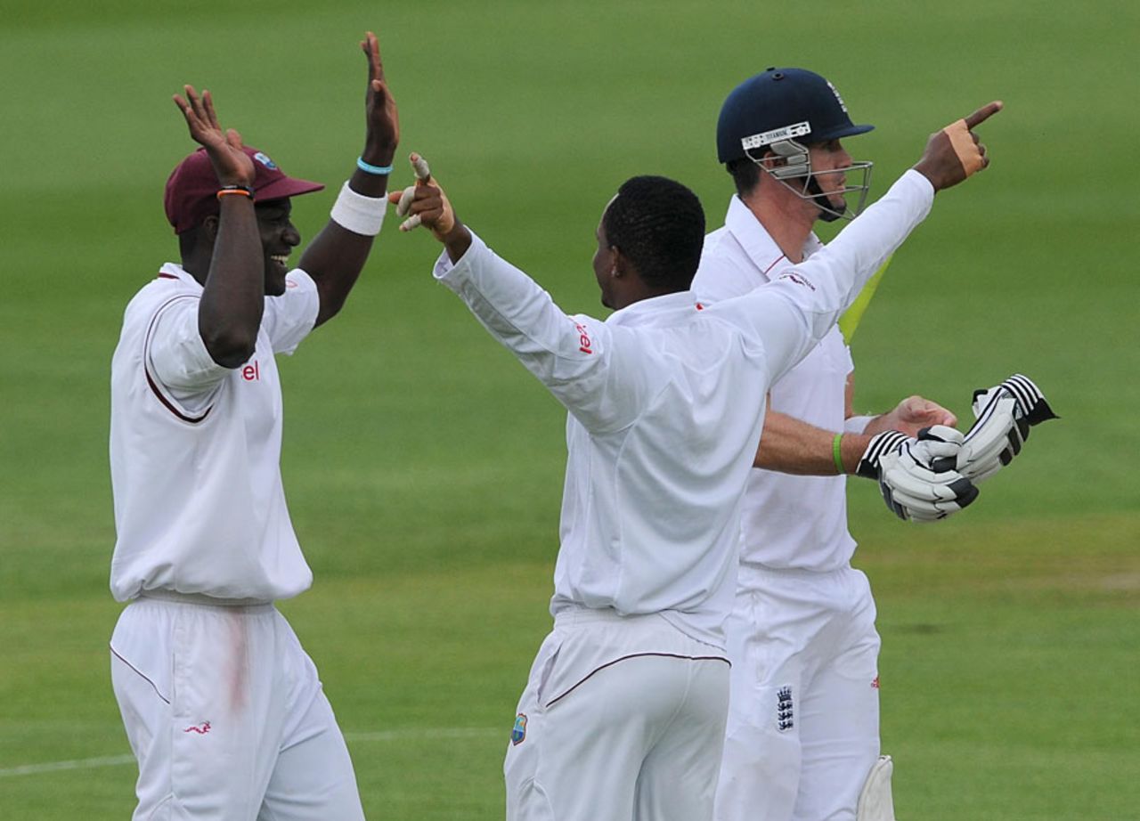 Marlon Samuels removed Kevin Pietersen for 78, England v West Indies, 3rd Test, Edgbaston, 4th day, June 10, 2012