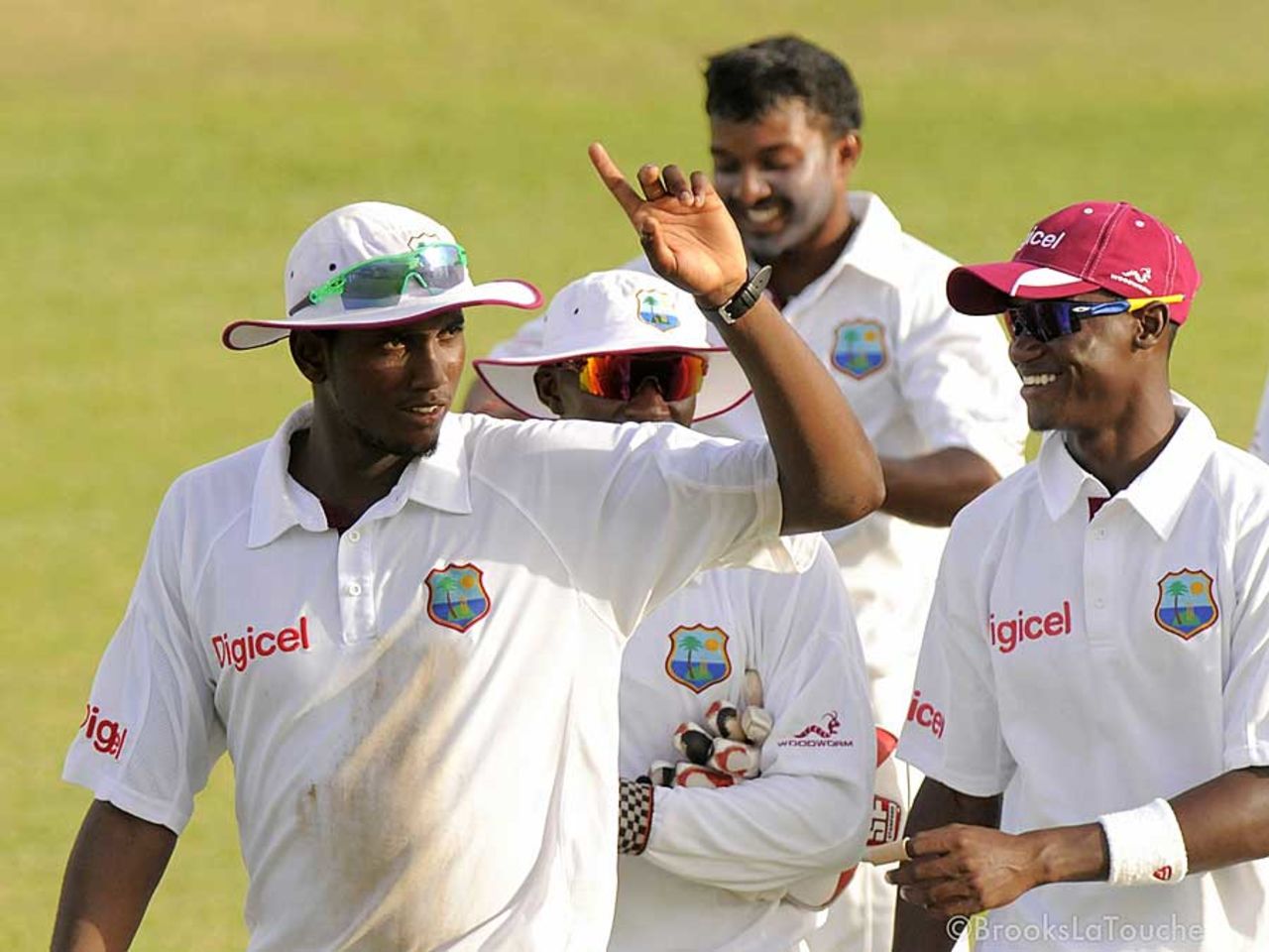 Delorn Johnson leads his team off after picking four wickets, West Indies A v India A, 2nd unofficial Test, St Vincent, 3rd day, June 11, 2012