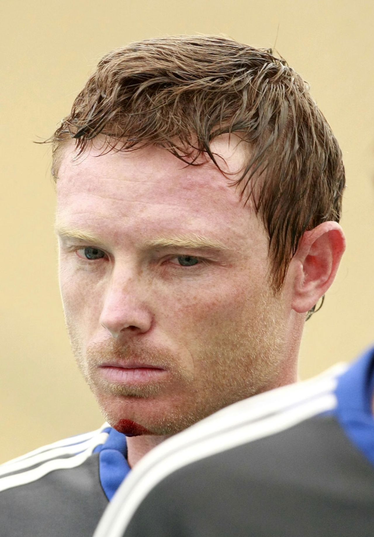 Ian Bell was struck on the chin in net practise, West End, June, 15, 2012