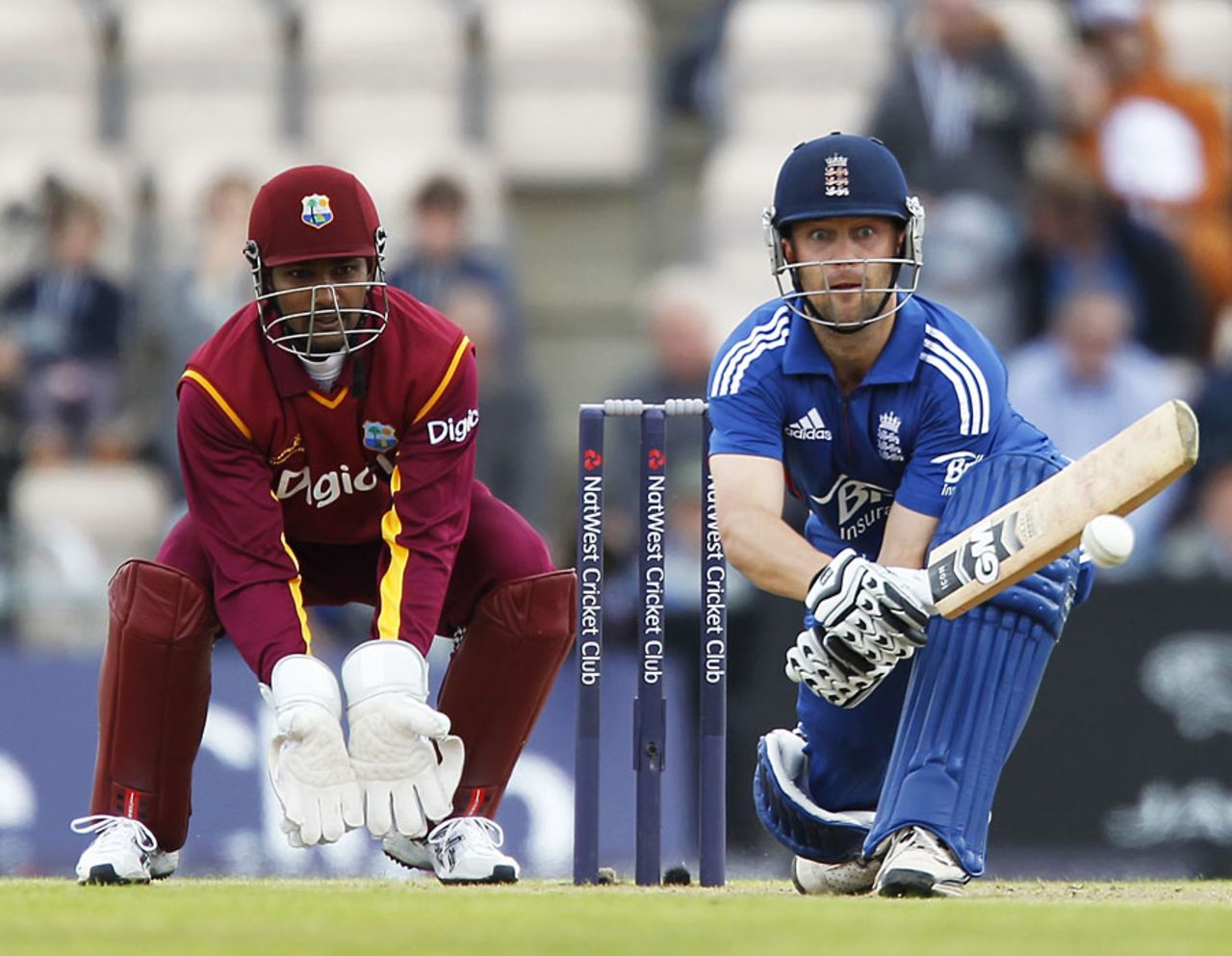 Jonathan Trott plays the reverse sweep, England v West Indies, 1st ODI, West End, June 16, 2012