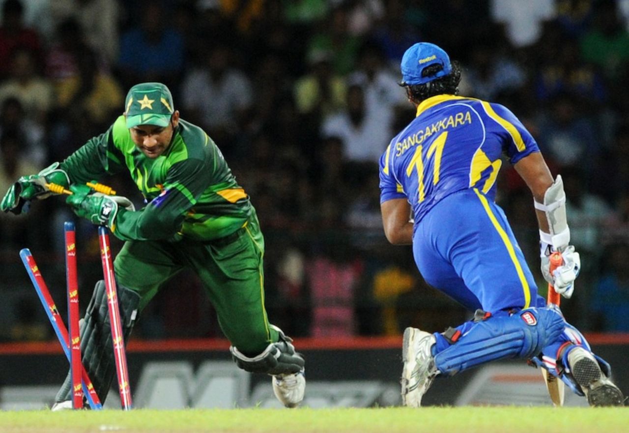 Kumar Sangakkara was run out by Sarfraz Ahmed, Sri Lanka v Pakistan, 5th ODI, Premadasa Stadium, Colombo, June 18, 2012