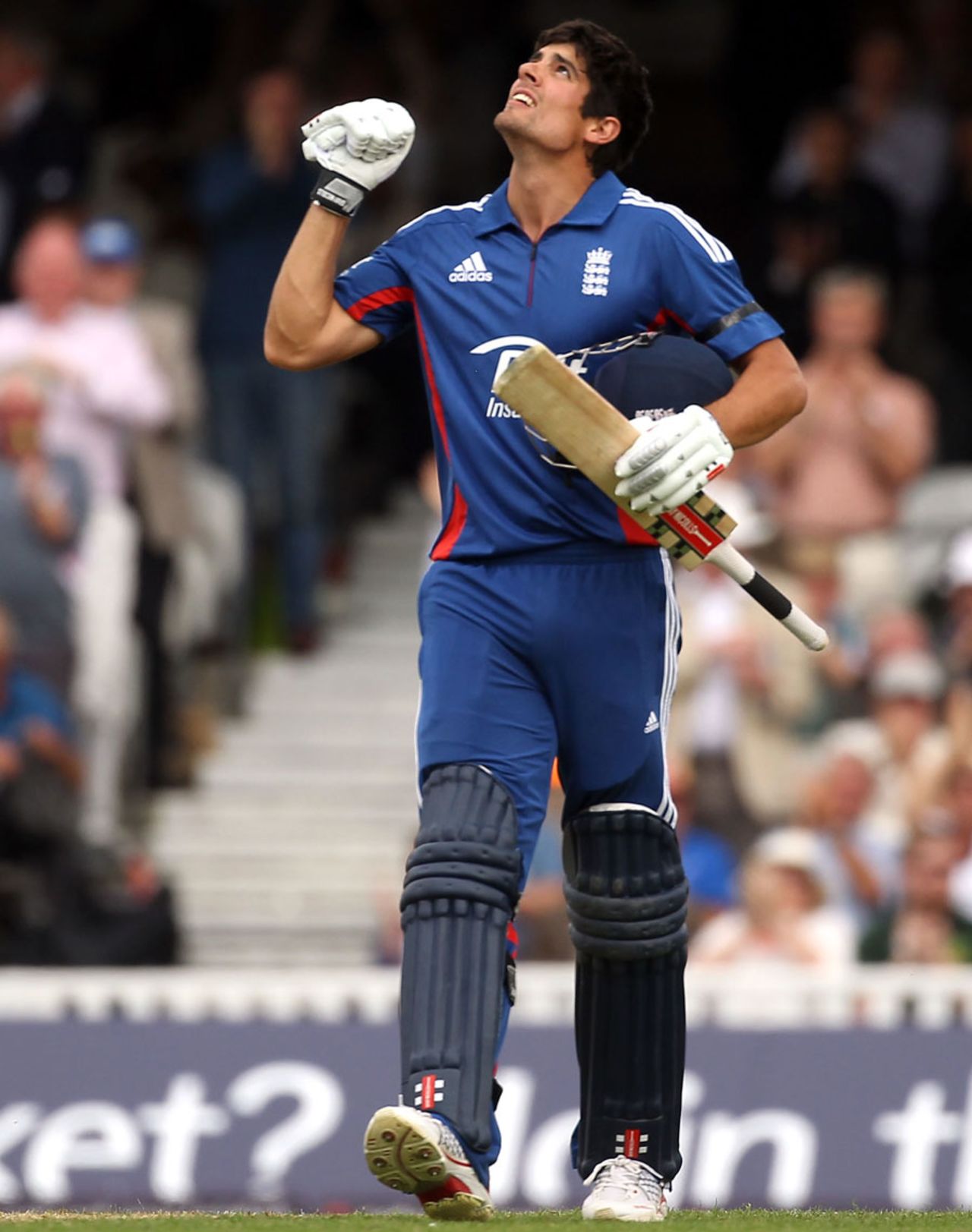 Alastair Cook looks heaven-ward as he reaches a 114-ball century, England v West Indies, 2nd ODI, The Oval, June 19, 2012