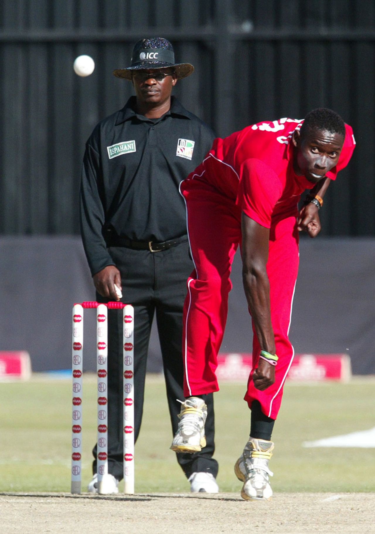 Chris Mpofu delivers the ball, Zimbabwe v South Africa, T20 tri-series, Harare, June 20, 2012