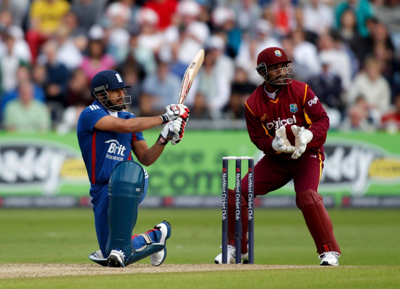 Ravi Bopara gets down to sweep during his innings of 59, England v West Indies, T20I, Trent Bridge, June, 24, 2012