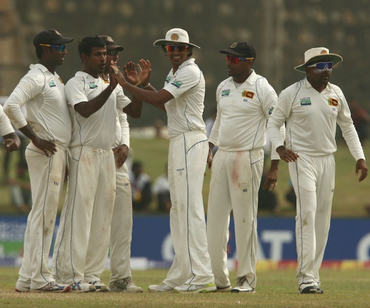 The Sri Lankans celebrate Younis Khan's wicket, Sri Lanka v Pakistan, 1st Test, Galle, 4th day, June 25, 2012
