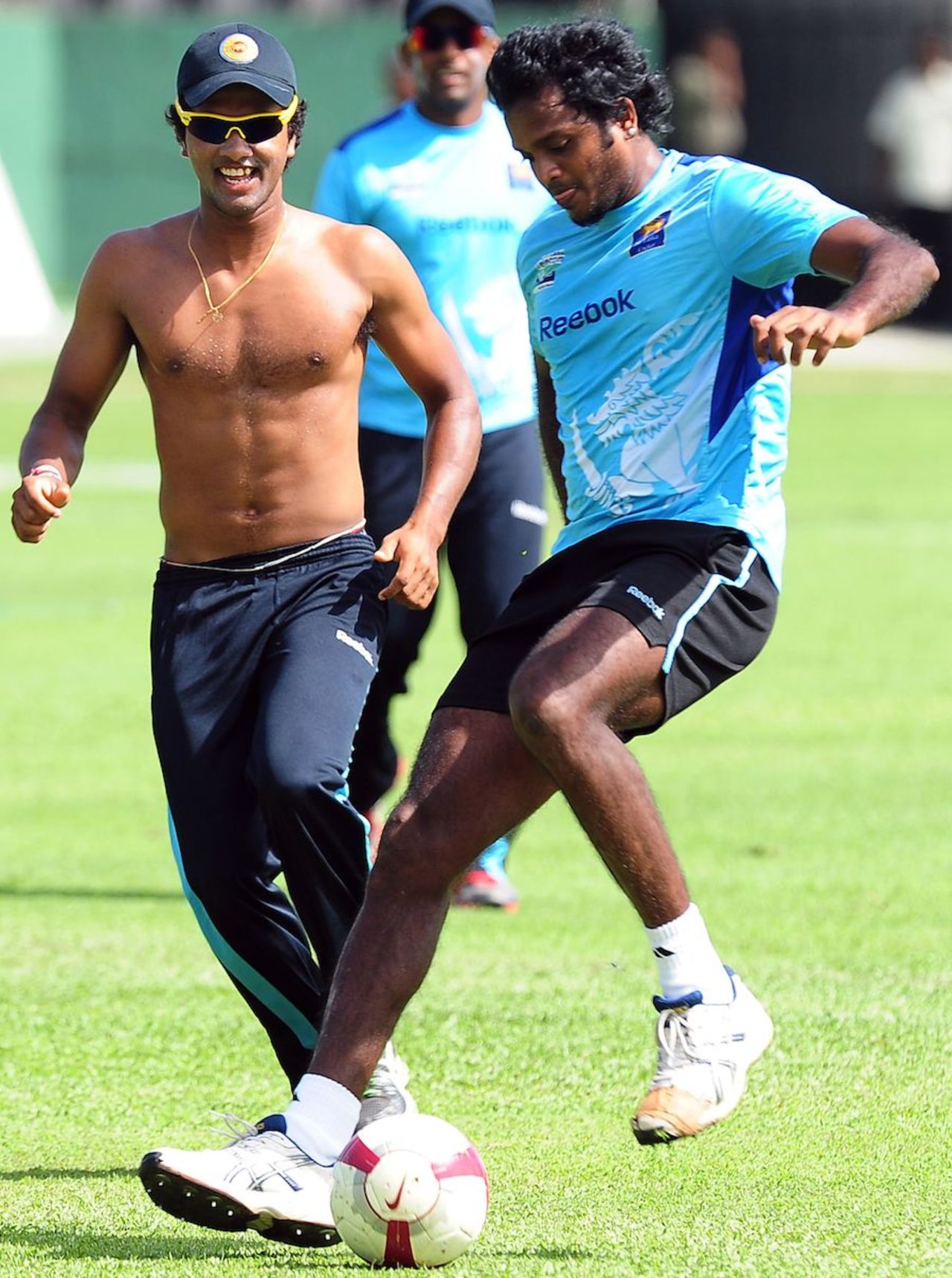 Dinesh Chandimal and Dilhara Fernando play football, SSC, Colombo, June 29, 2012