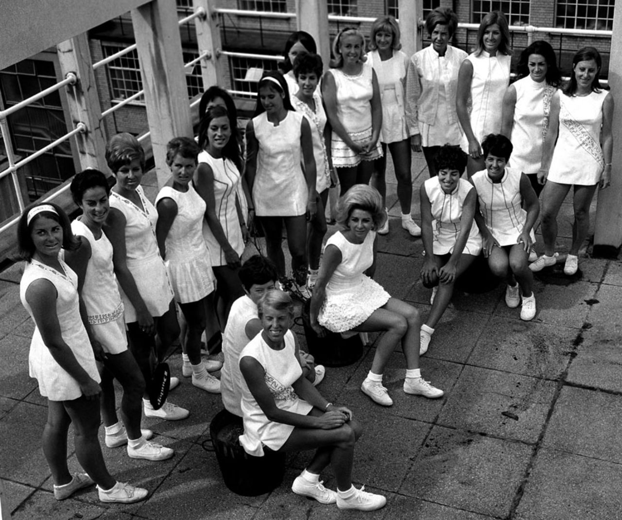Women tennis players showcase Teddy Tinling's designs, June 21, 1968