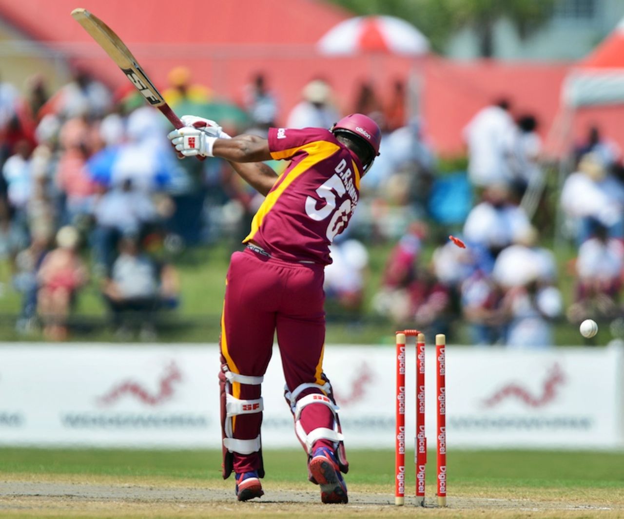 Dwayne Smith was bowled by Doug Bracewell, West Indies v New Zealand, 1st Twenty20, Florida, June 30, 2012