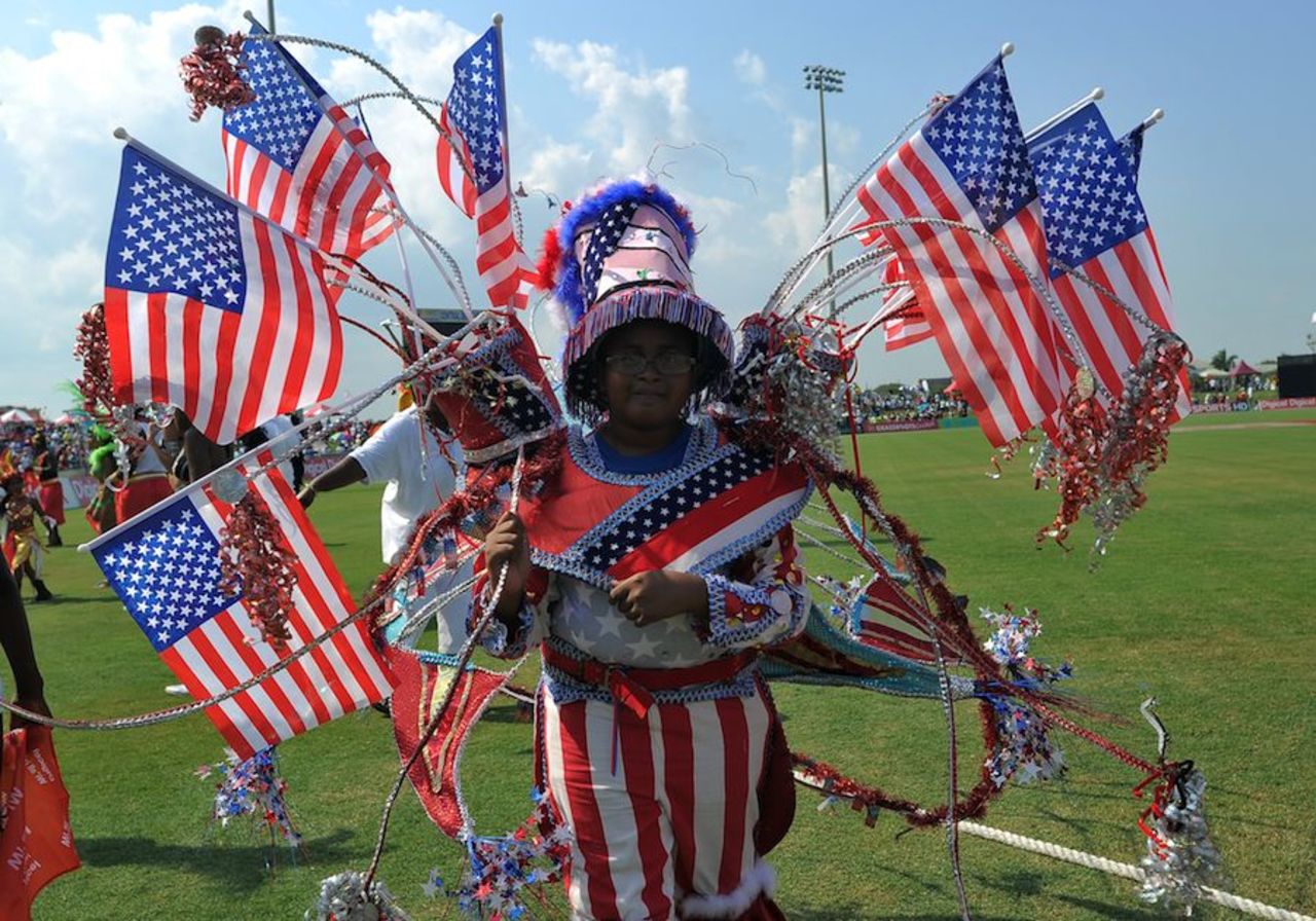 A fan with plenty of US flags, West Indies v New Zealand, 1st Twenty20, Florida, June 30, 2012