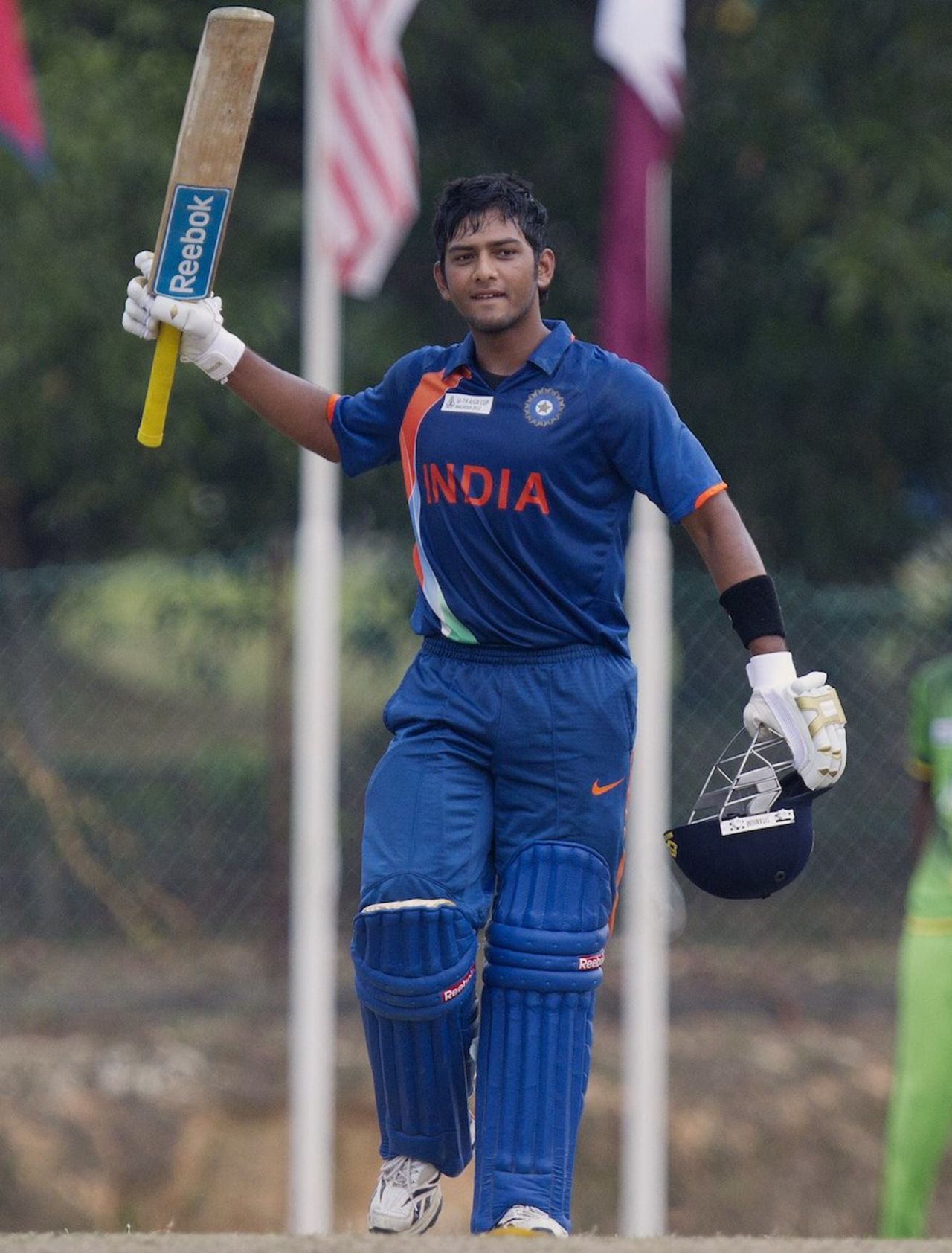 Unmukt Chand celebrates his hundred, Pakistan Under-19s vs India Under-19s, Final, Under-19s Asia Cup, Kinrara Academy Oval, Kuala Lumpur, July 1, 2012 