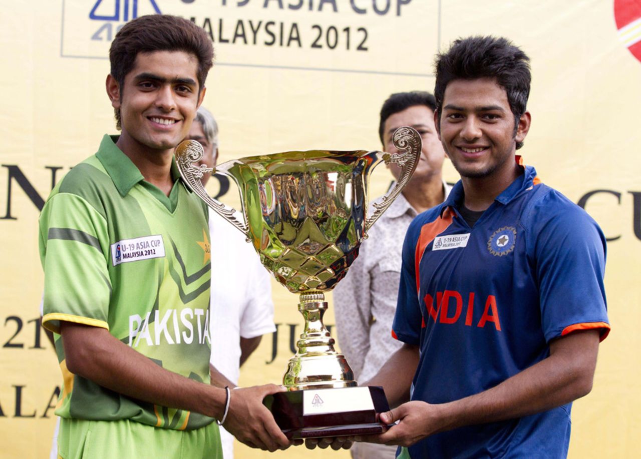 Babar Azam and Unmukt Chand with the Asia Cup trophy, Pakistan-Under 19s v India-Under 19s, Final, Under-19s Asia Cup, Kinrara Academy Oval, Kuala Lumpur, July 1, 2012