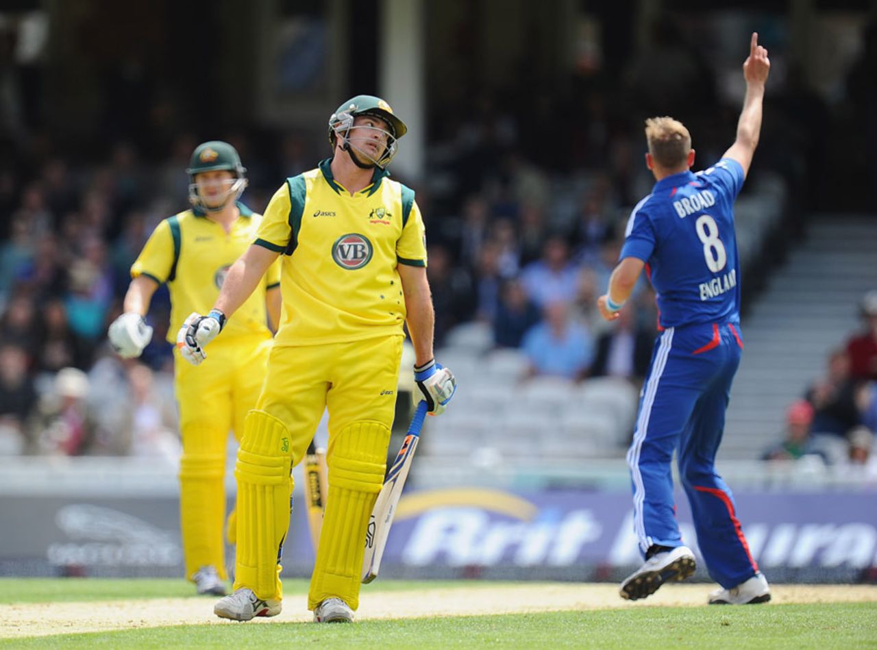 Stuart Broad had Peter Forrest caught down the leg side, England v Australia, 2nd ODI, The Oval, July 1, 2012