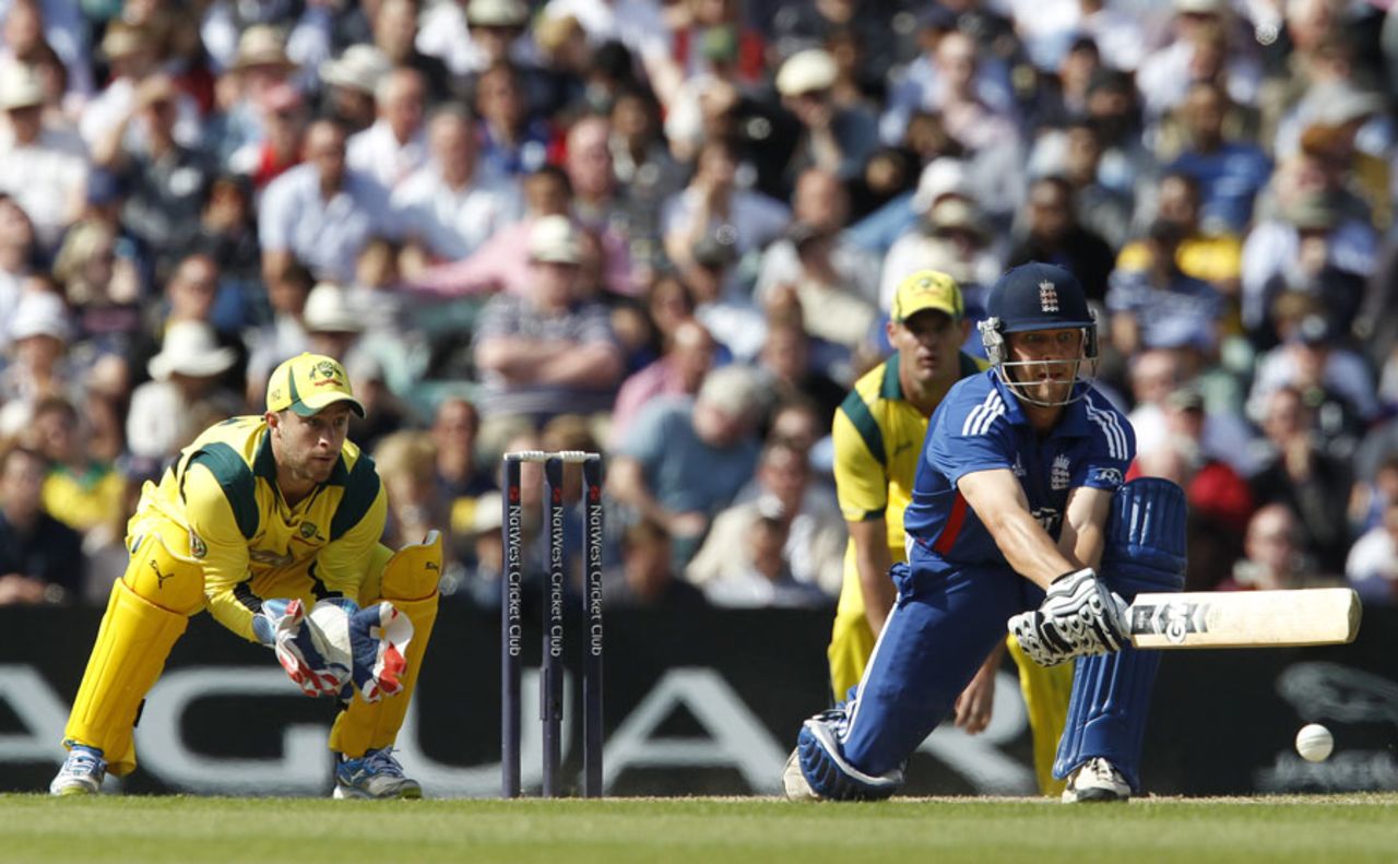 Jonathan Trott reverse sweeps for his first boundary, England v Australia, 2nd ODI, The Oval, July 1, 2012