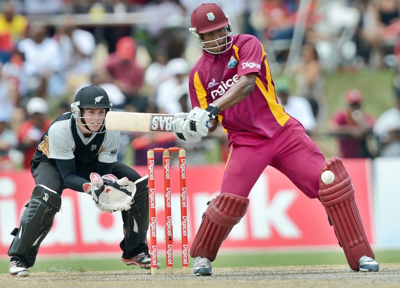 Johnson Charles winds up to go over the infield, West Indies v New Zealand, 2nd Twenty20, Florida, July 1, 2012