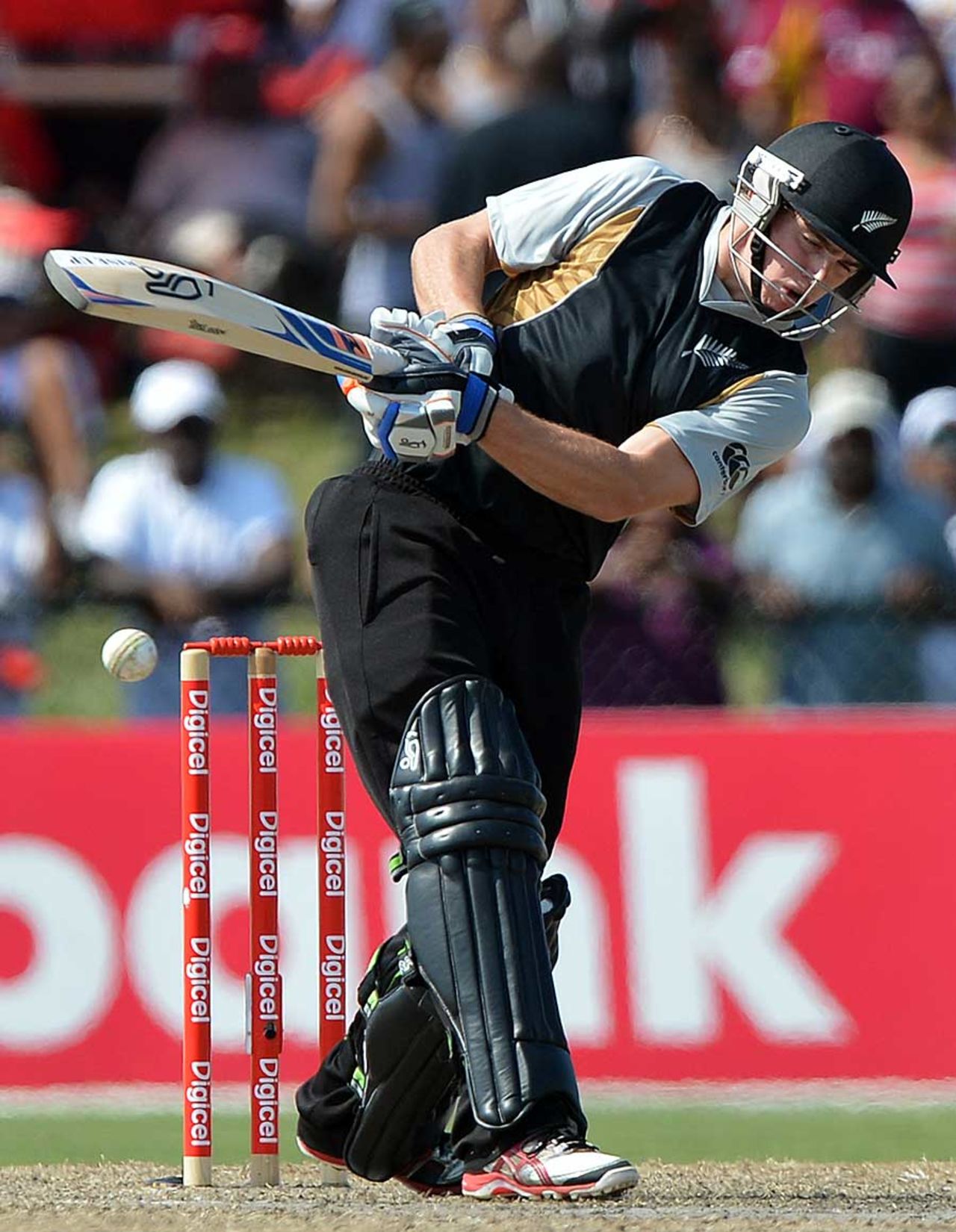 Tom Latham tries to force one through the leg side, West Indies v New Zealand, 2nd Twenty20, Florida, July 1, 2012