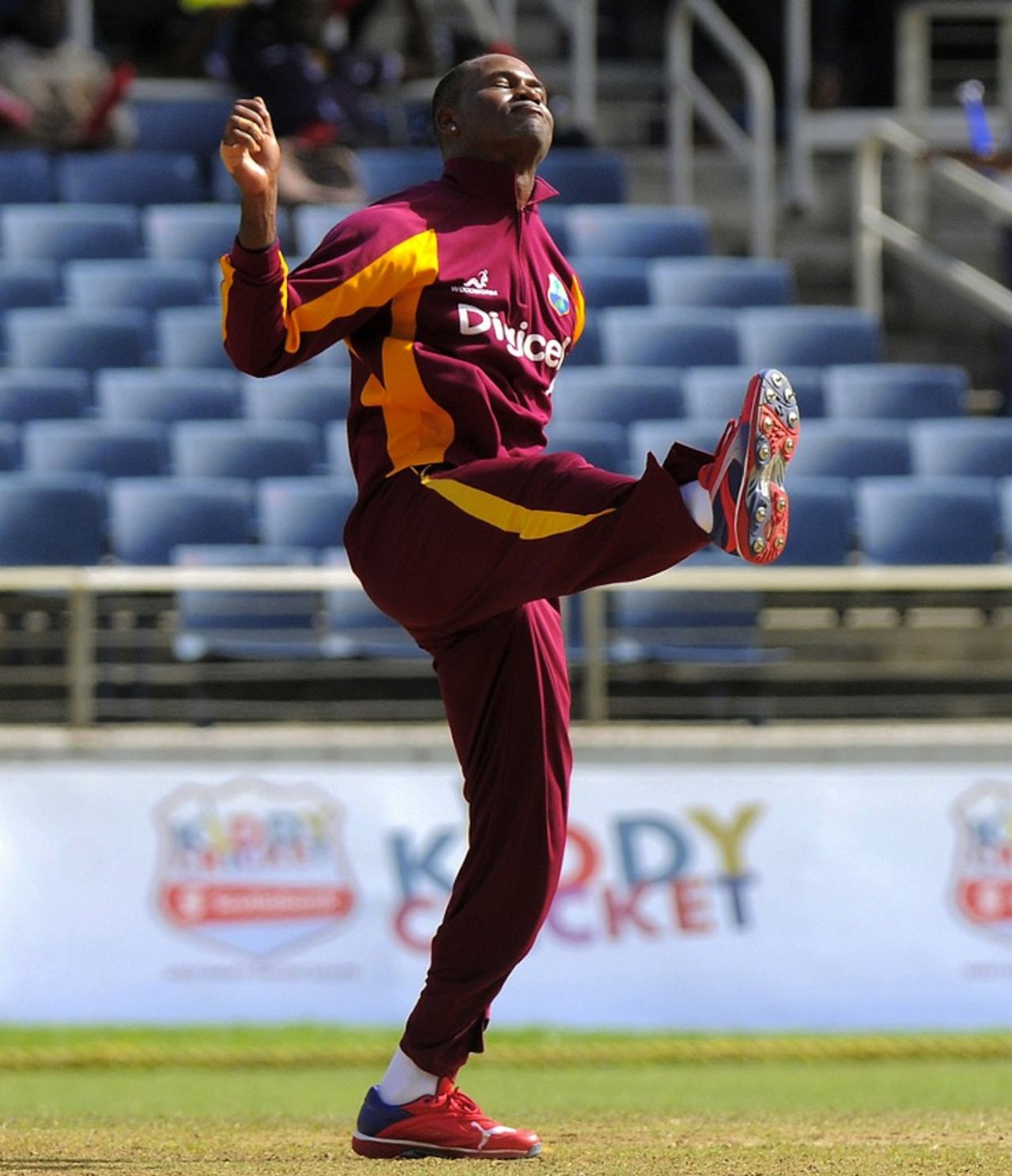 Marlon Samuels celebrates Martn Guptill's wicket, West Indies v New Zealand, 2nd ODI, Kingston, July 7, 2012