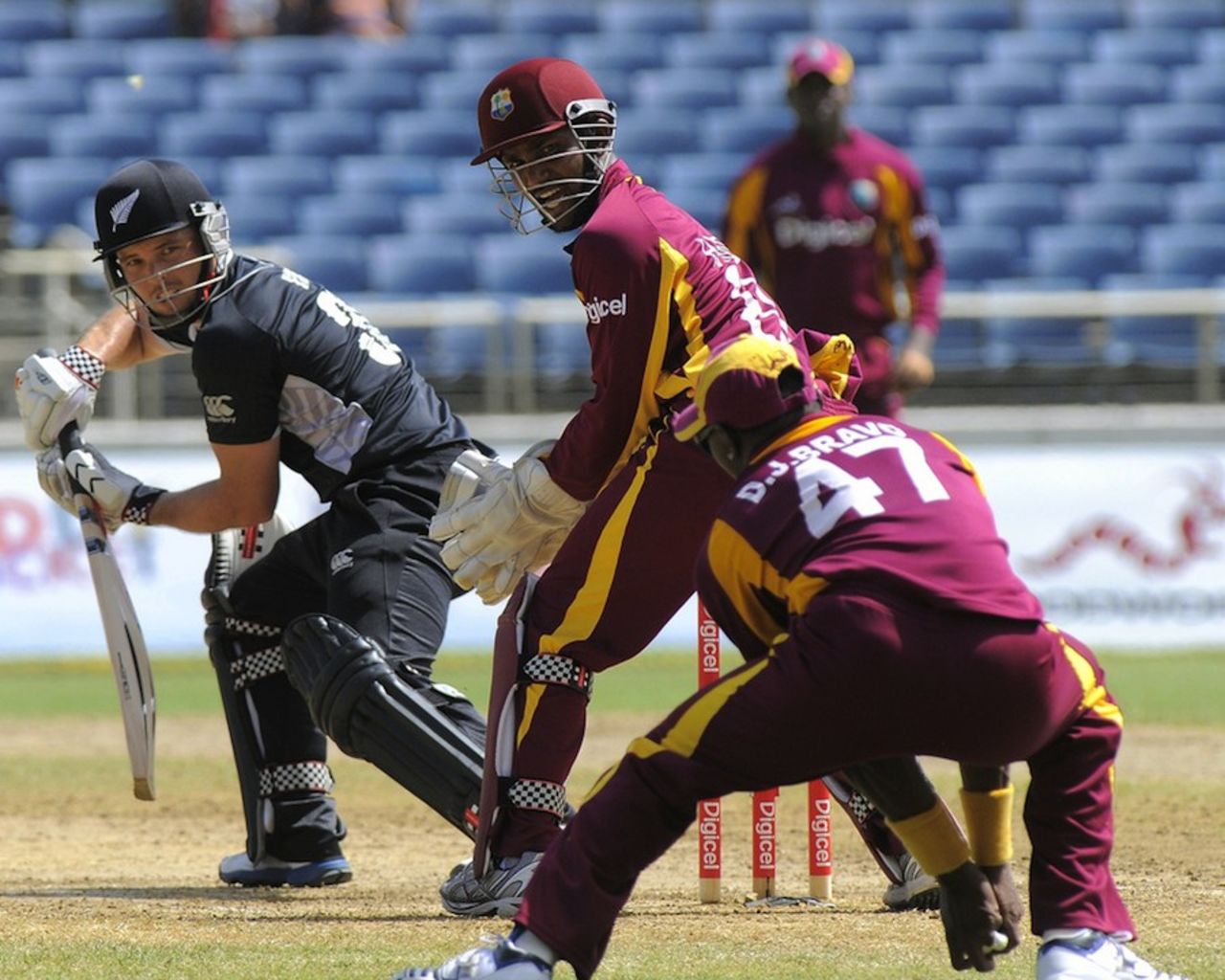 Dwayne Bravo catches Daniel Flynn, West Indies v New Zealand, 2nd ODI, Kingston, July 7, 2012