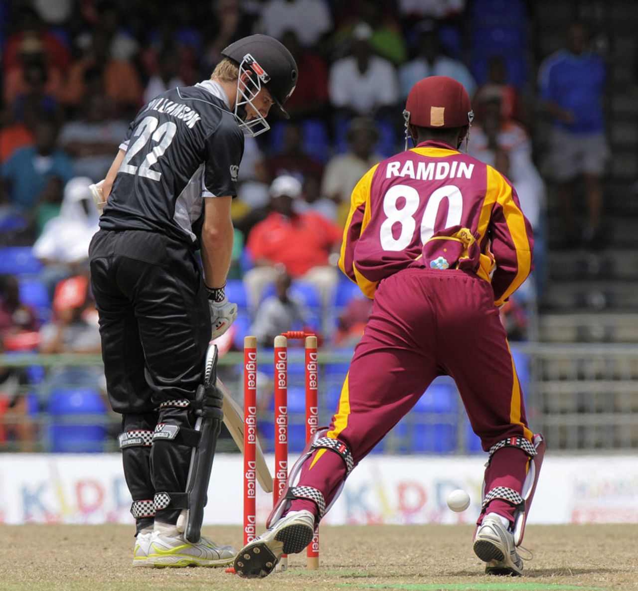 Kane Williamson was bowled for 9, West Indies v New Zealand, 3rd ODI, Basseterre, July 11, 2012