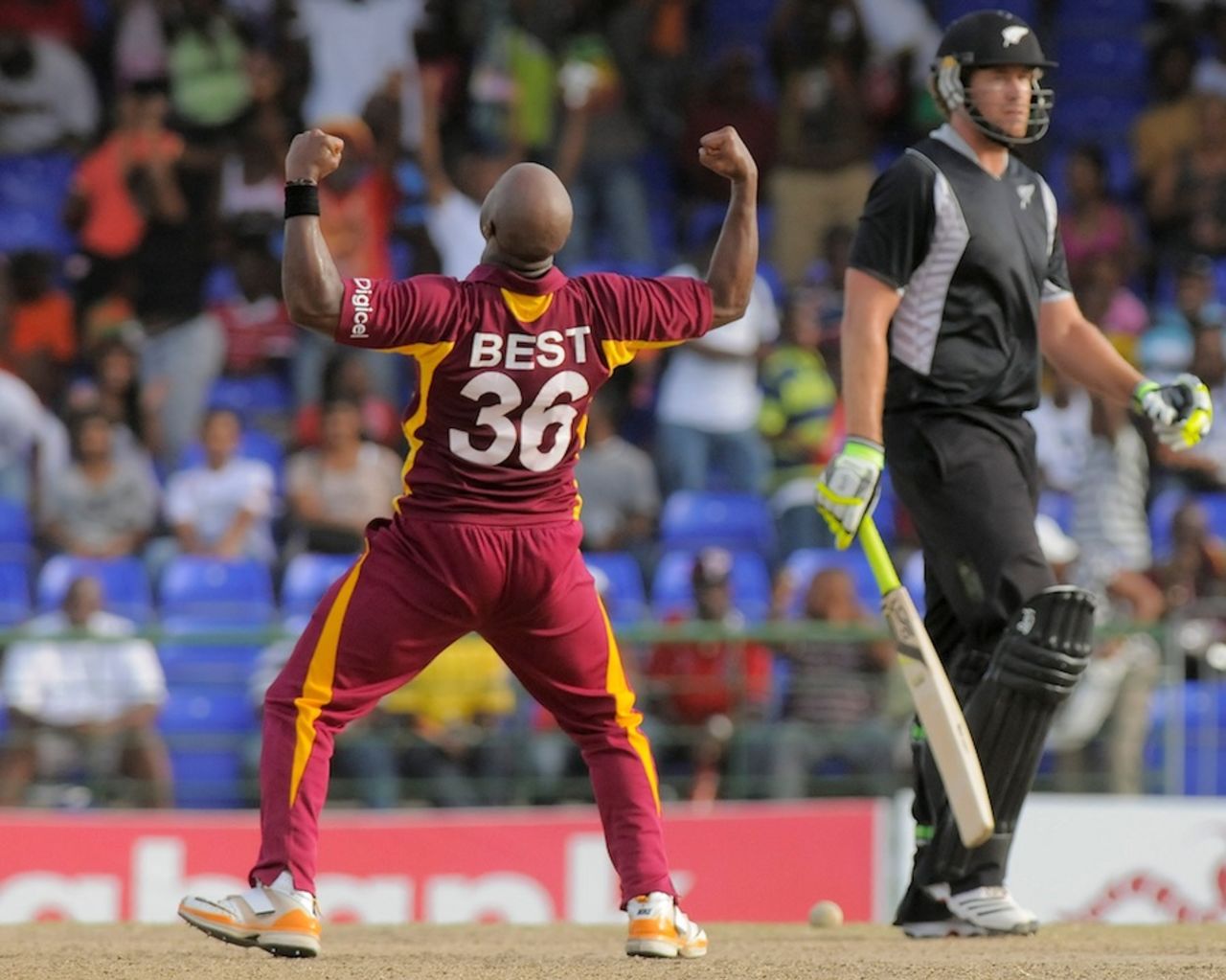 Tino Best celebrates one of his four wickets, West Indies v New Zealand, 4th ODI, Basseterre, July 14, 2012
