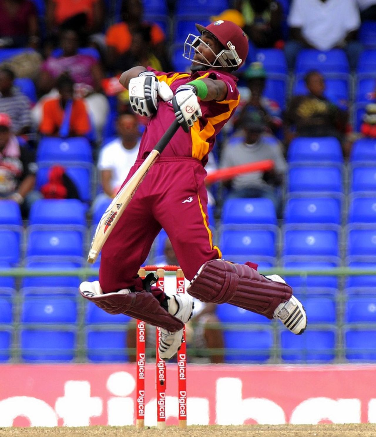Dwayne Bravo jumps to avoid a short ball, West Indies v New Zealand, 4th ODI, Basseterre, July 14, 2012