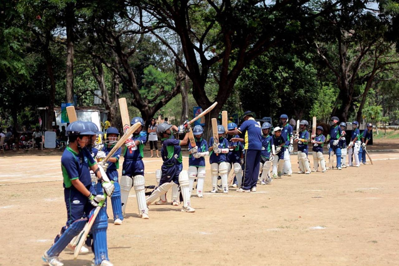 Young hopefuls line-up at the annual cricket camp organised by the Imtiaz Ahmed Cricket Academy at the St Johns ground, Bangalore