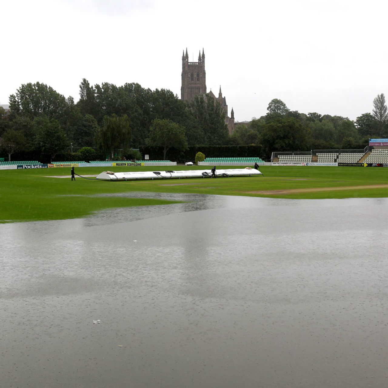 Rain falling on Worcestershire's flooded outfield, New Road, July 16, 2012