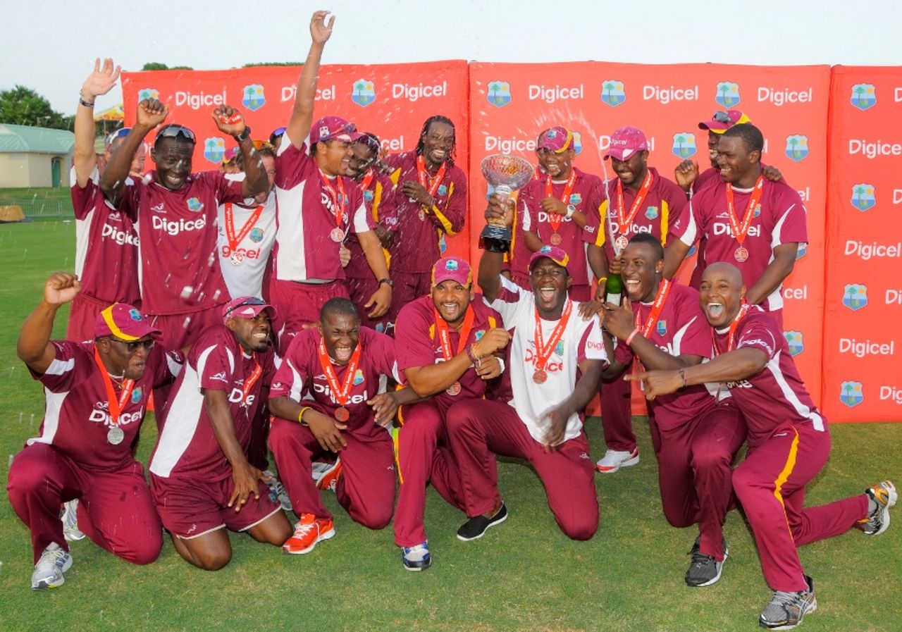 West Indies celebrate their 4-1 series win, West Indies v New Zealand, 5th ODI, Basseterre, July 16, 2012