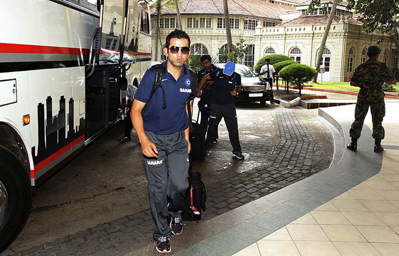 Gautam Gambhir arrives at the India team hotel in Colombo, July 18, 2012