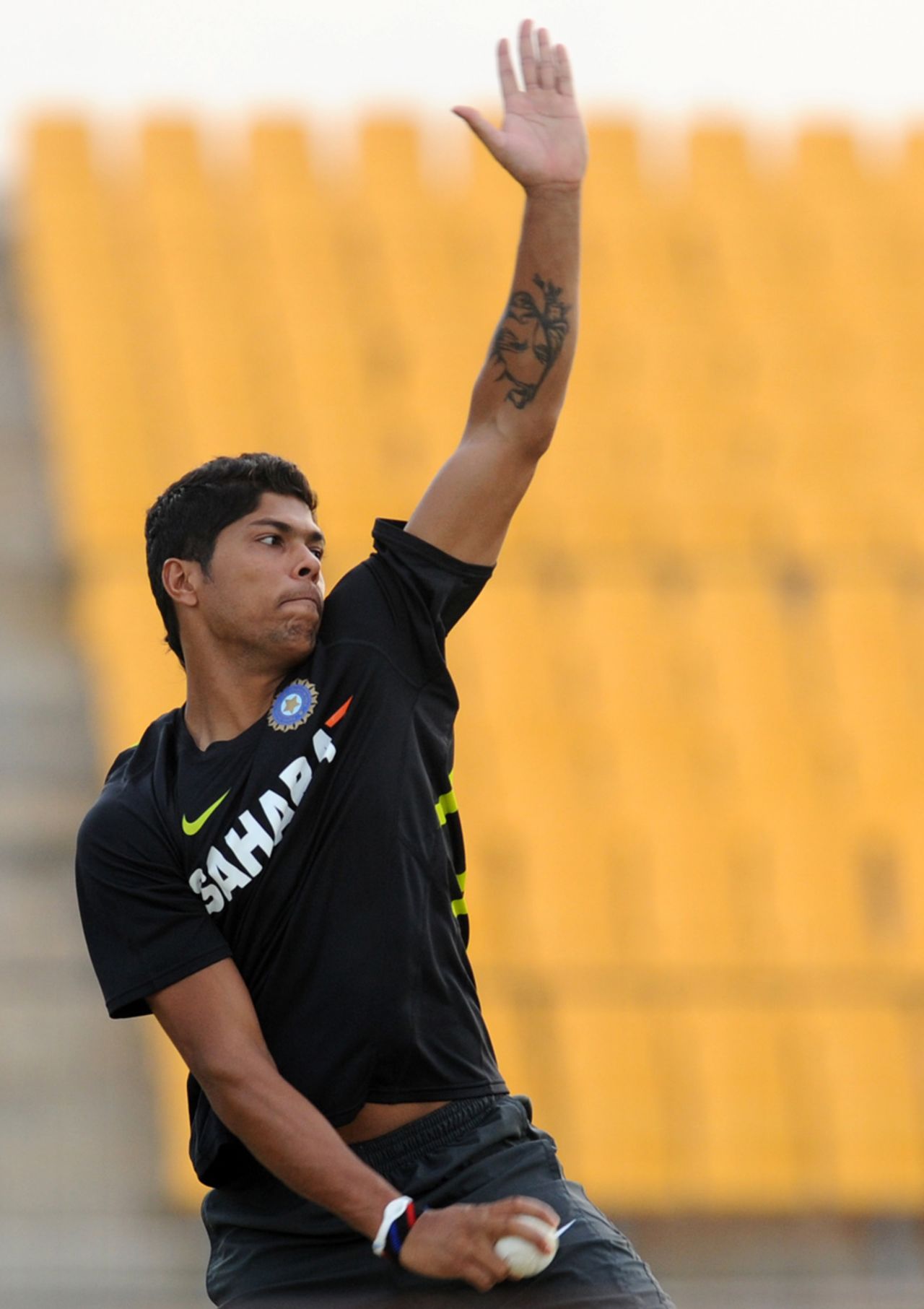 Umesh Yadav at a practice session in Hambantota ahead of the first ODI on Saturday, July 20, 2012