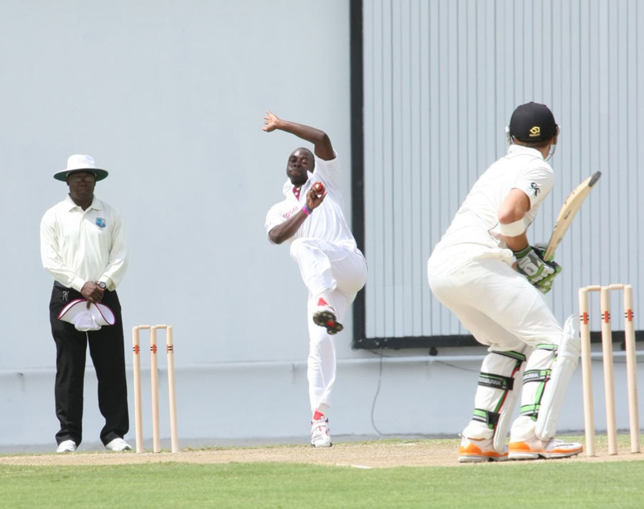 Kemar Roach ended the day with figures of 4 for 28, West Indies Cricket Board President's XI v New Zealanders, Day one, Antigua, July 20, 2012