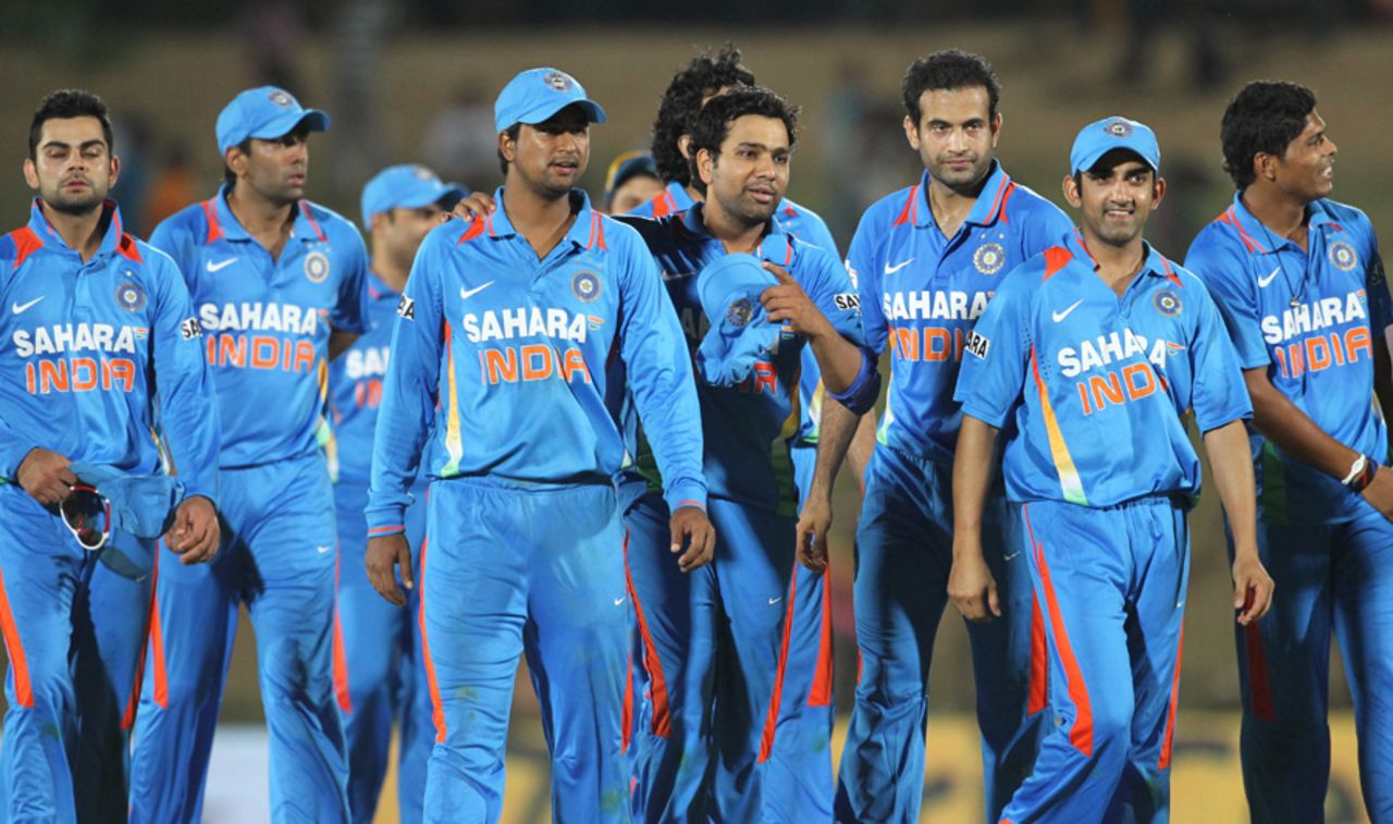 The Indian team walks off after winning the first ODI by 21 runs, Sri Lanka v India, 1st ODI, Hambantota, July 21, 2012