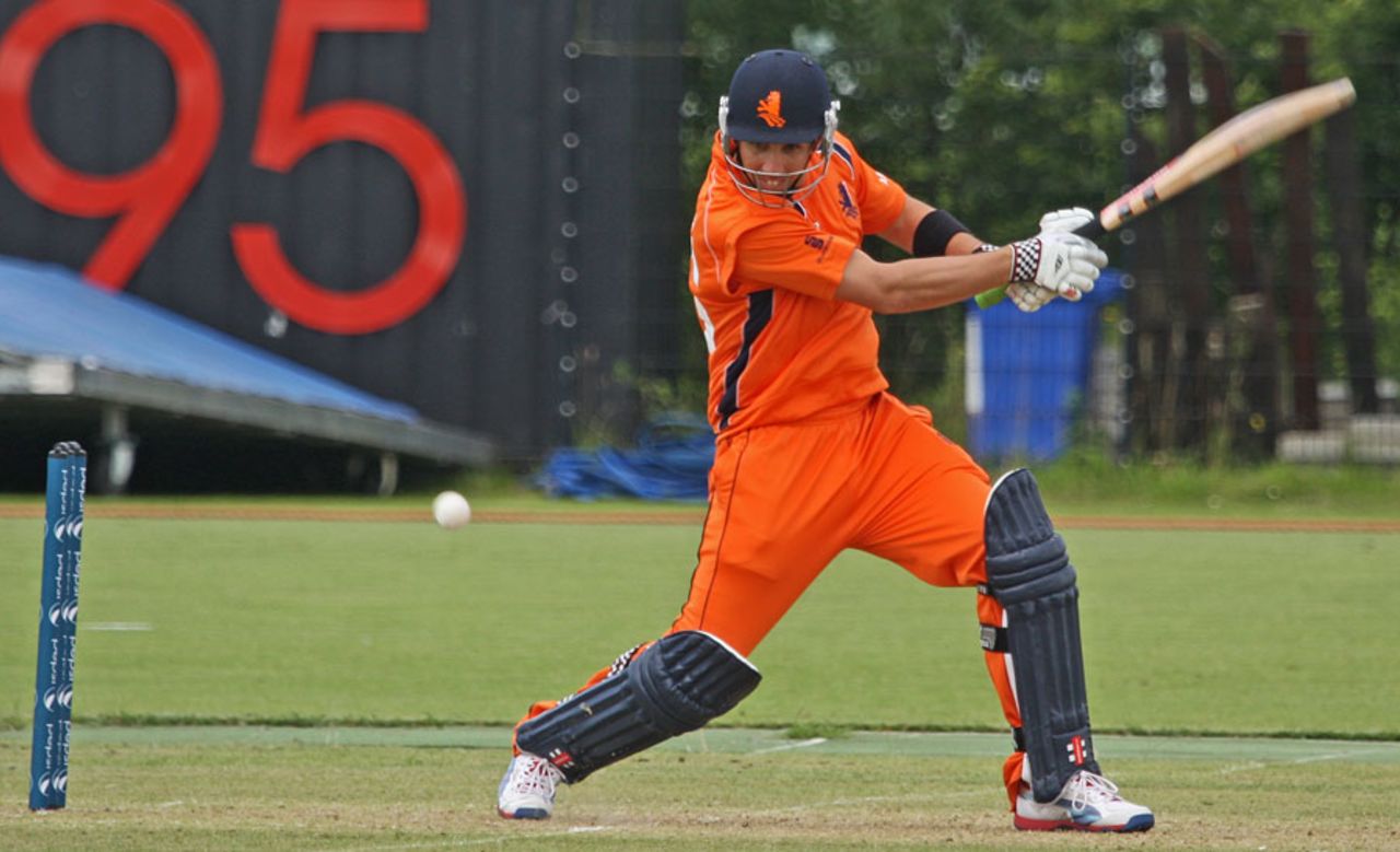 Tom Cooper cuts on the way to a match-winning 37 not out, Netherlands v UAE, WCL Championship, Rotterdam, July 21, 2012