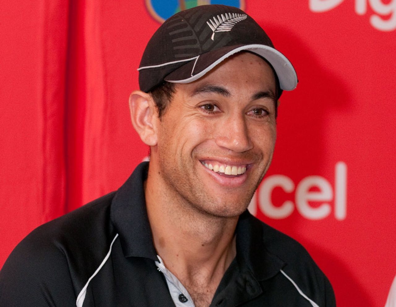 New Zealand captain Ross Taylor smiles during a press conference ahead of the first Test, Antigua, July 23, 2012